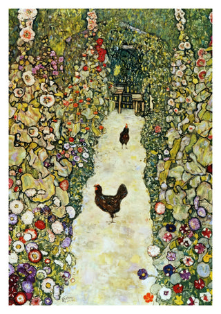 Chemin de jardin avec des poulets print