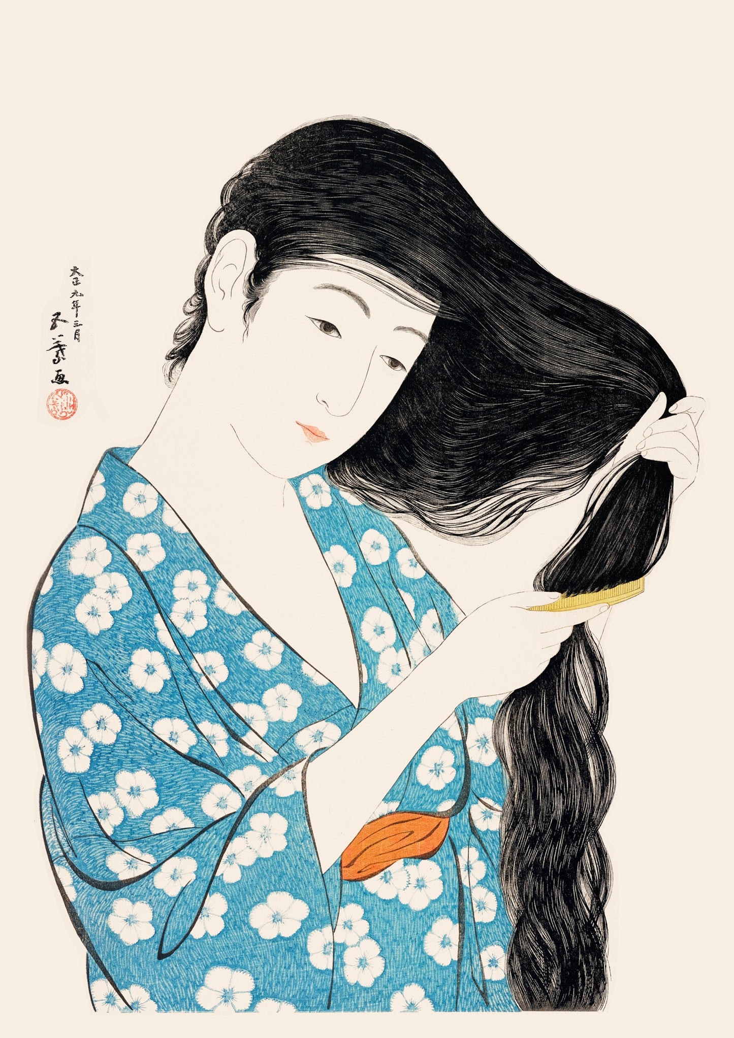 Woman Combing Her Hair