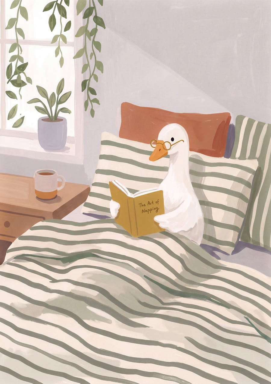 Goose Reading in Bed - Print Only frame