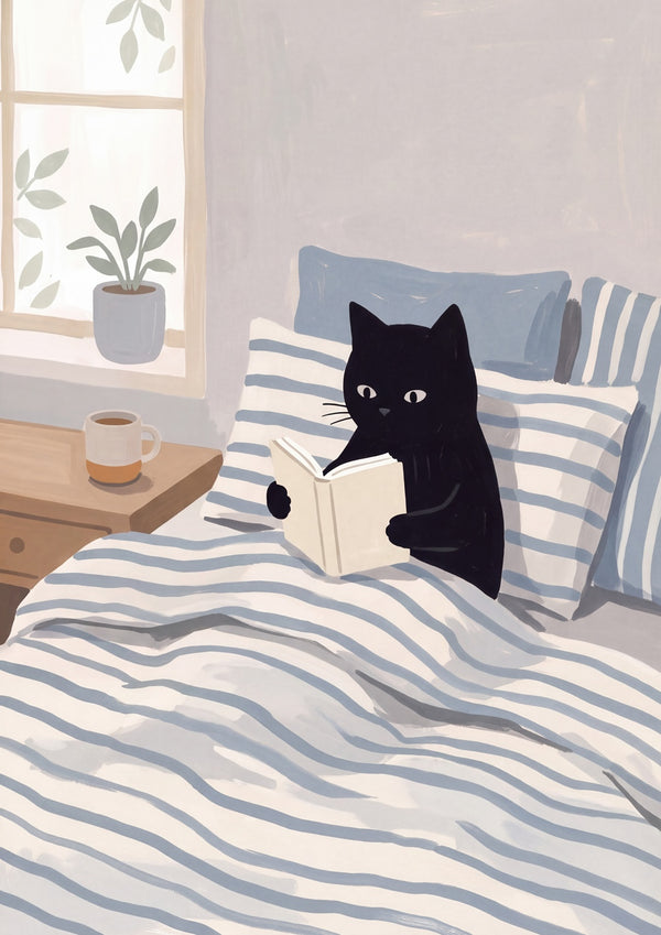 Cat Reading in Bed