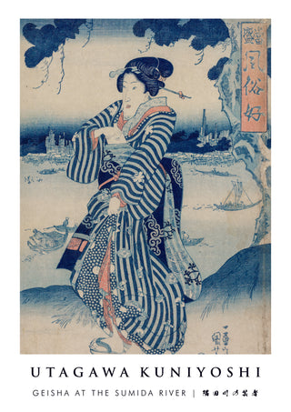 Geisha bij de Sumida-rivier print