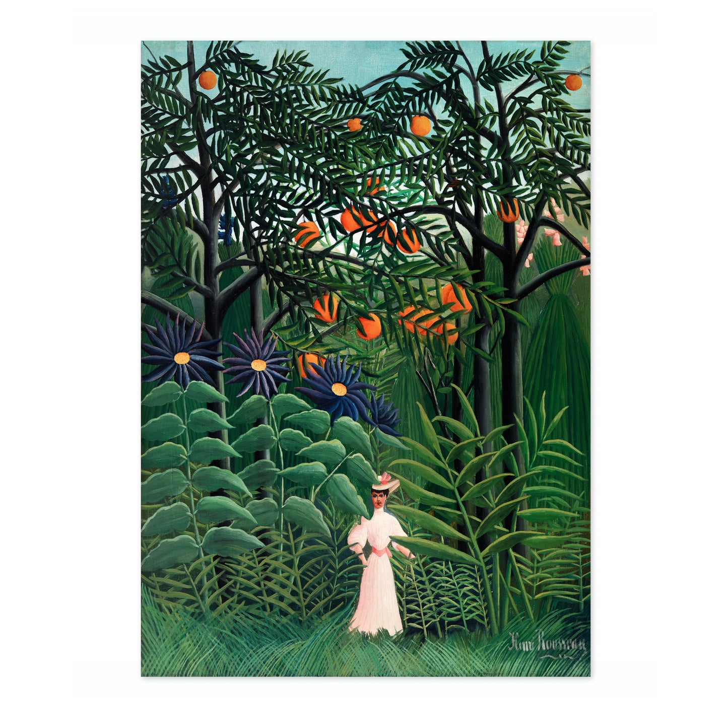 Kvinna i en exotisk skog