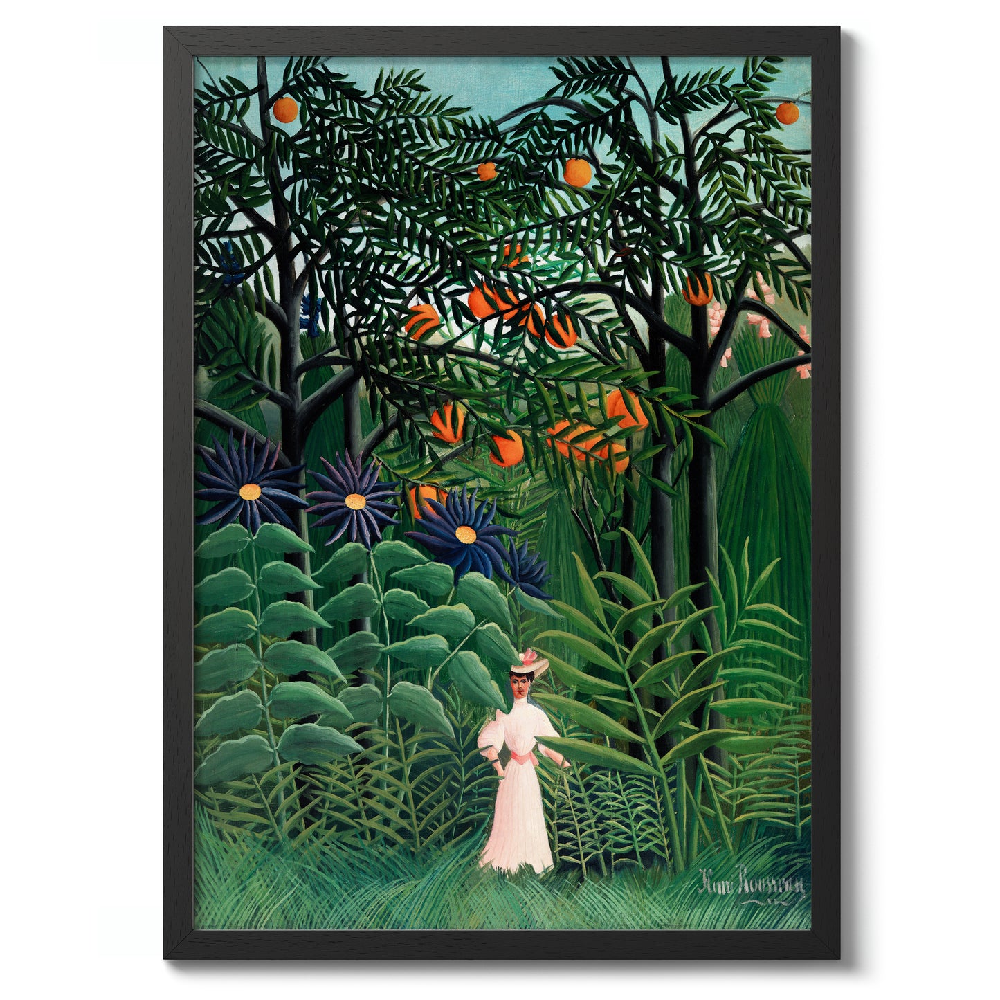 Kvinna i en exotisk skog