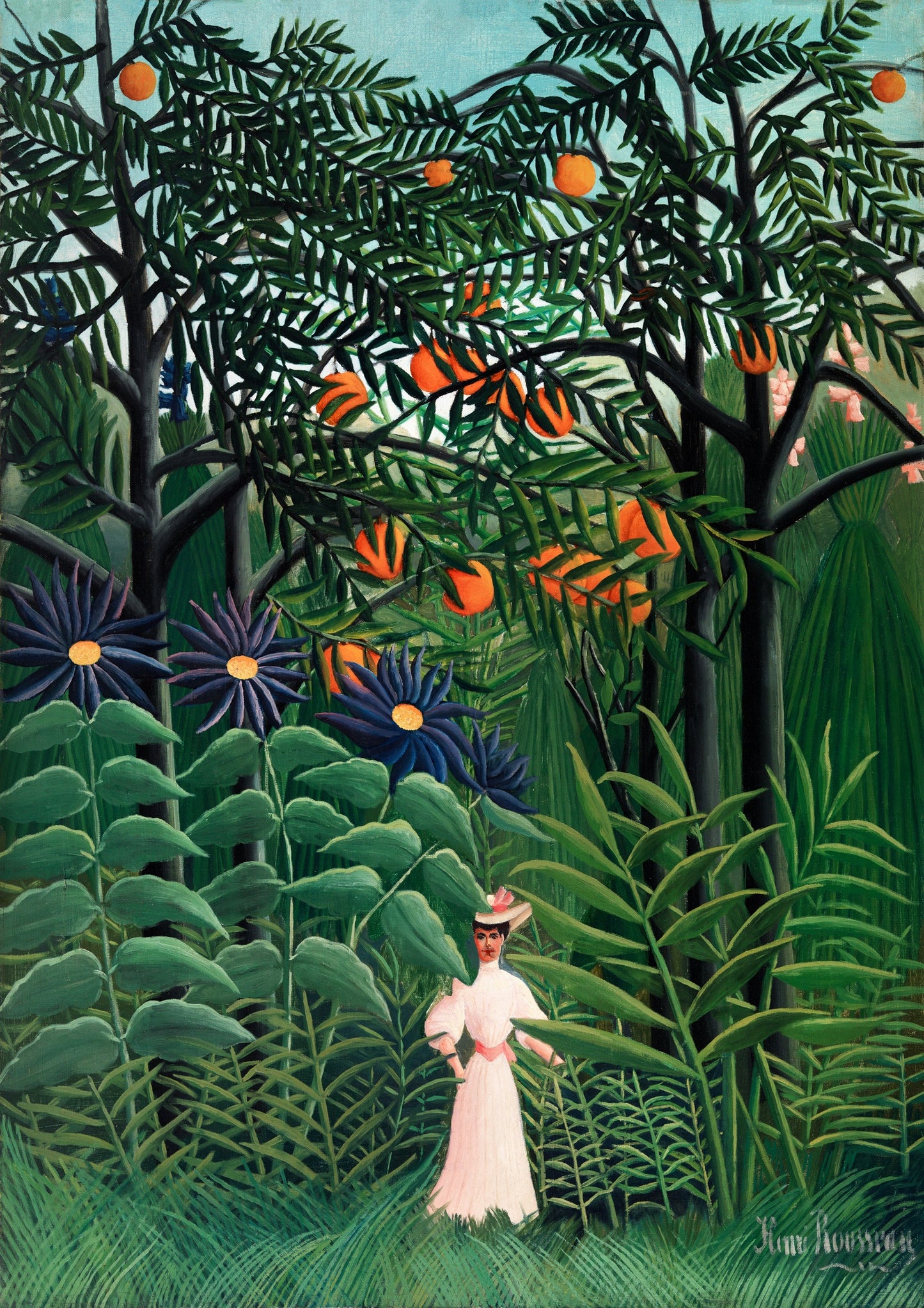 Kvinna i en exotisk skog