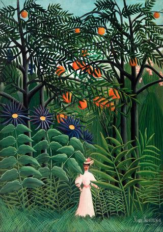 Kvinna i en exotisk skog print