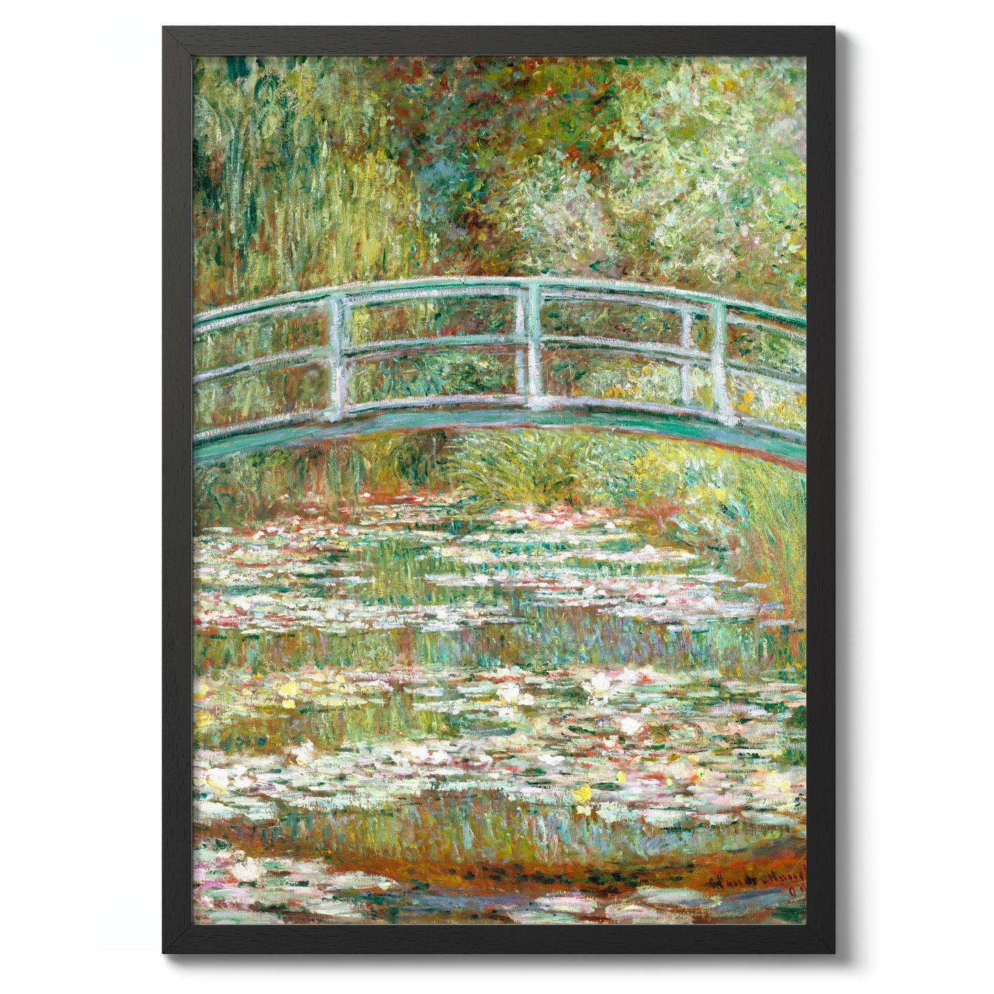 Brug over een vijver met waterlelies