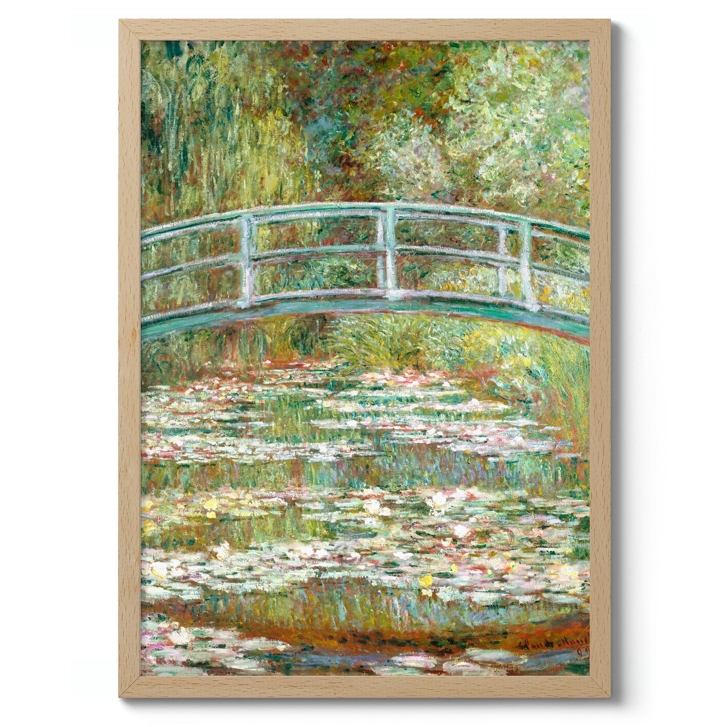 Brug over een vijver met waterlelies