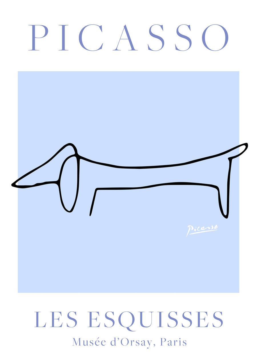 Blauwe en Witte Hond - Print Only frame