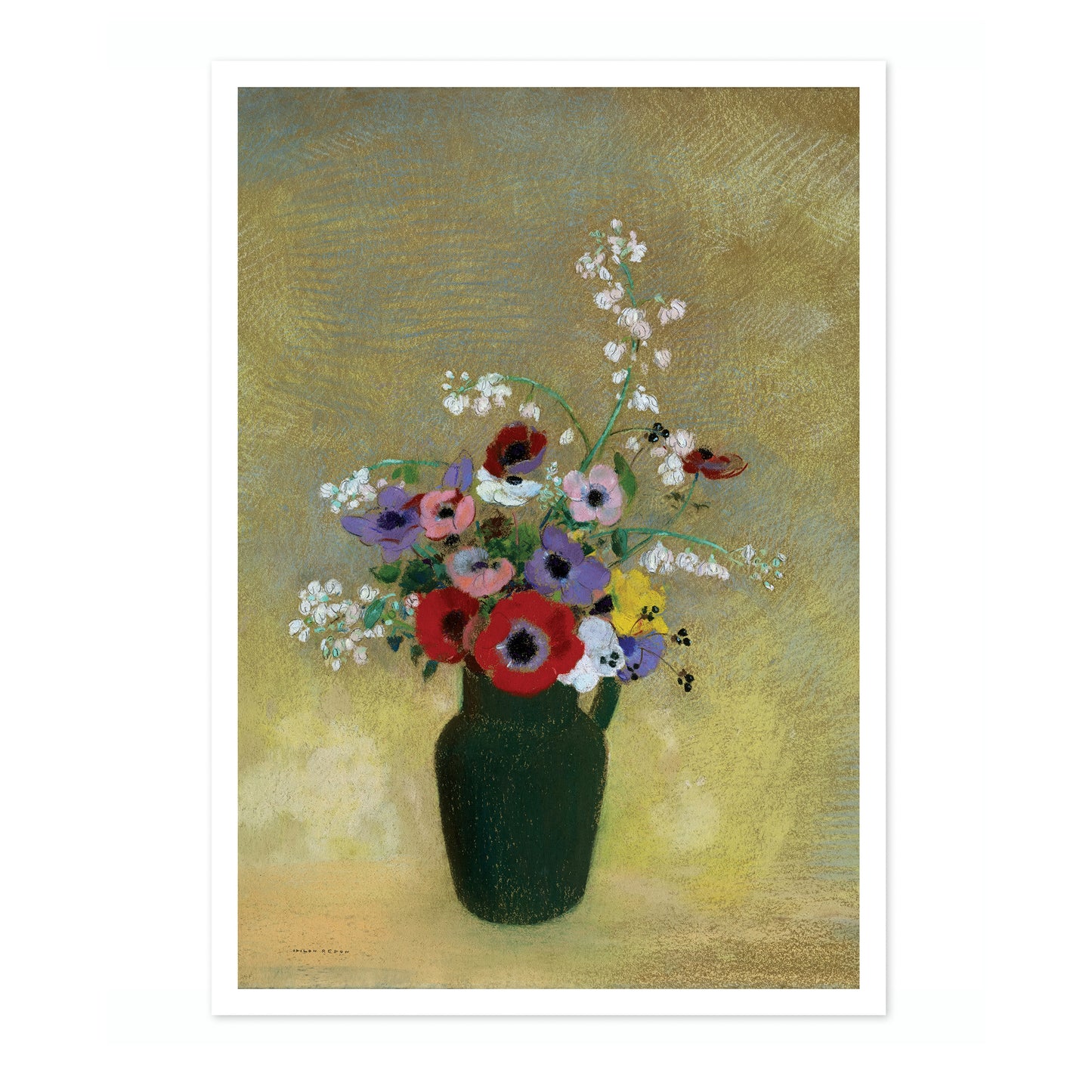 Large Green Vase with Mixed Flowers
