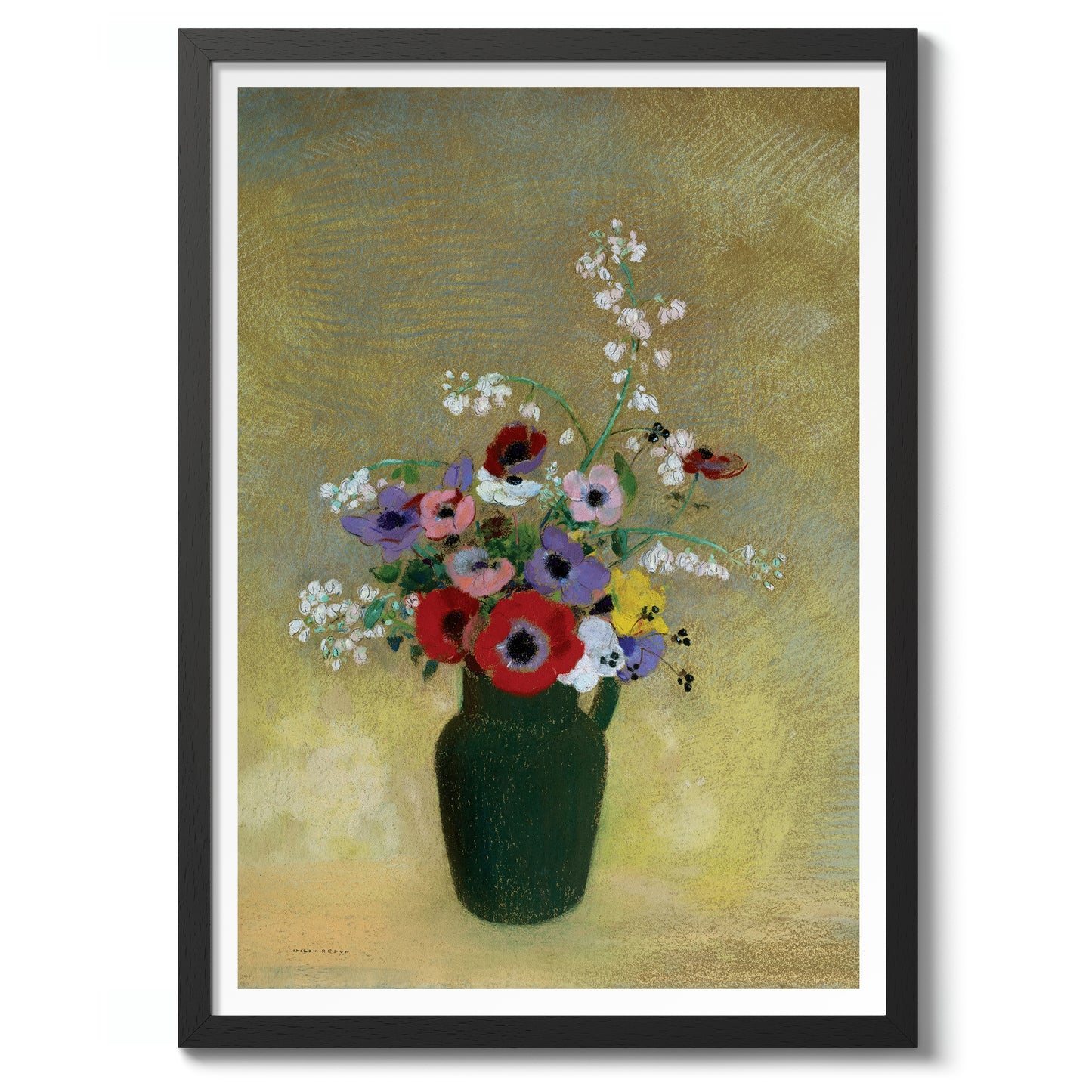 Large Green Vase with Mixed Flowers