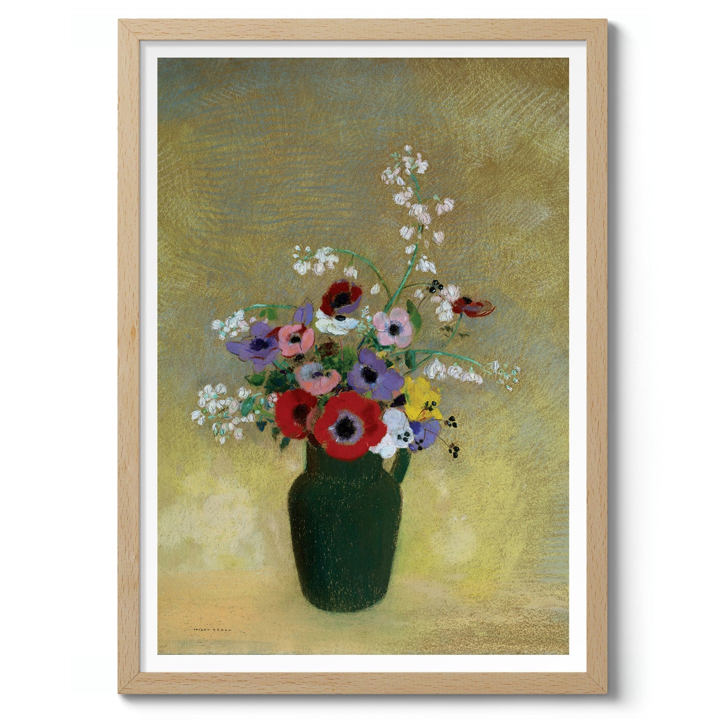 Large Green Vase with Mixed Flowers