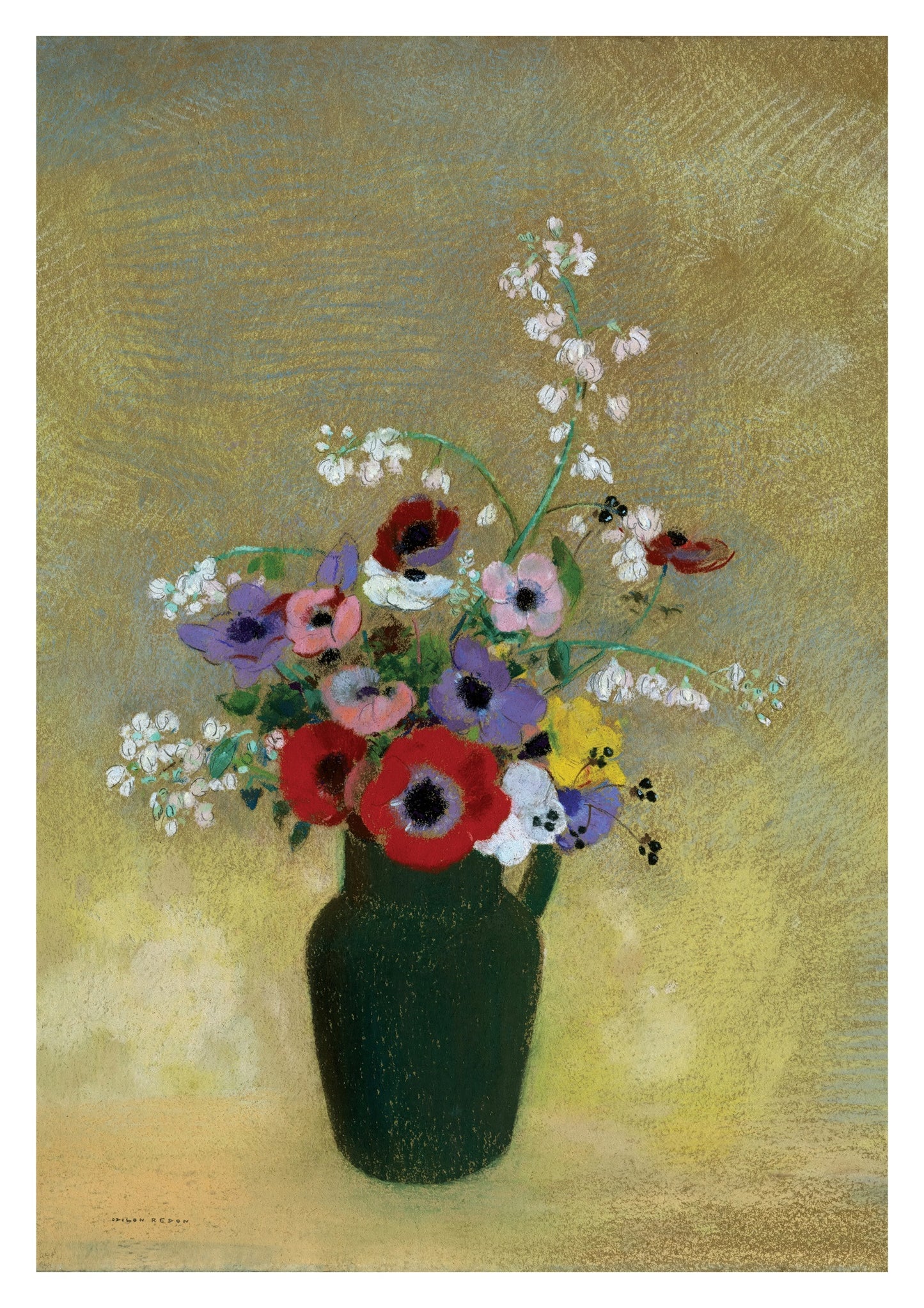 Large Green Vase with Mixed Flowers