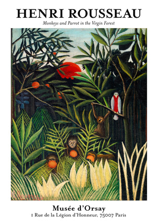 Apdjur och papegoja i den orörda skogen print