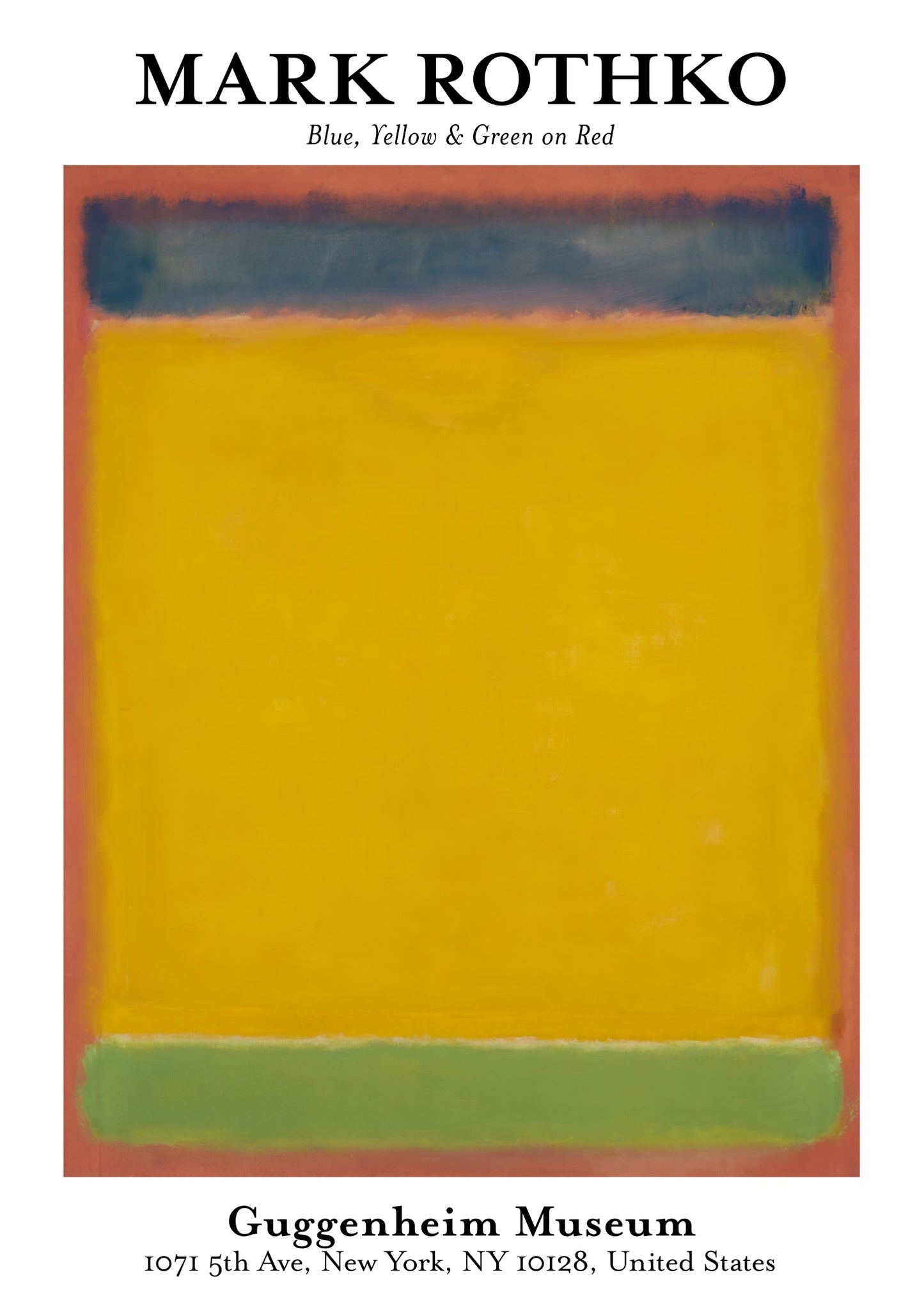 Blå, gul och grön på rött