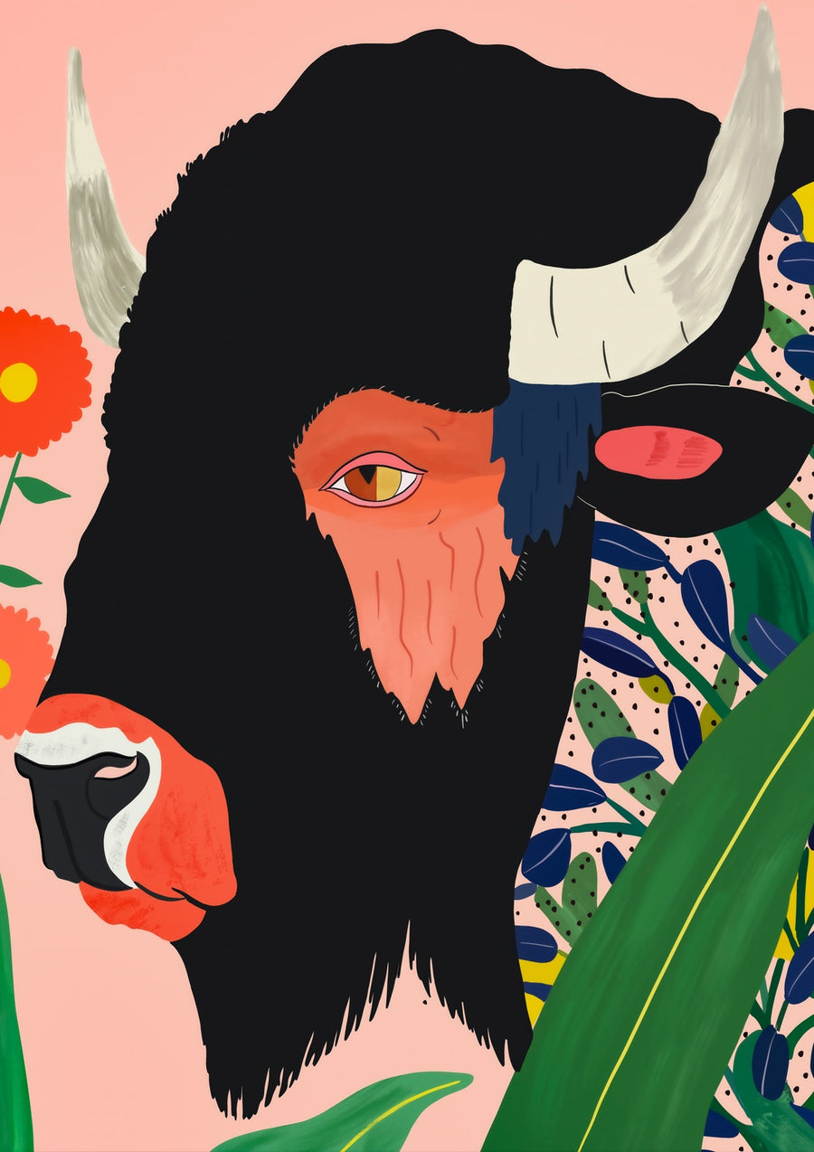 Floral Bison - Print Only frame