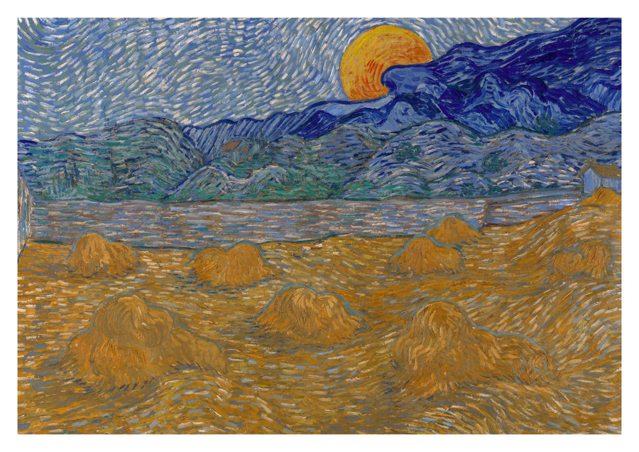 Landschaft mit Weizengarbe und aufgehendem Mond - Print Only frame