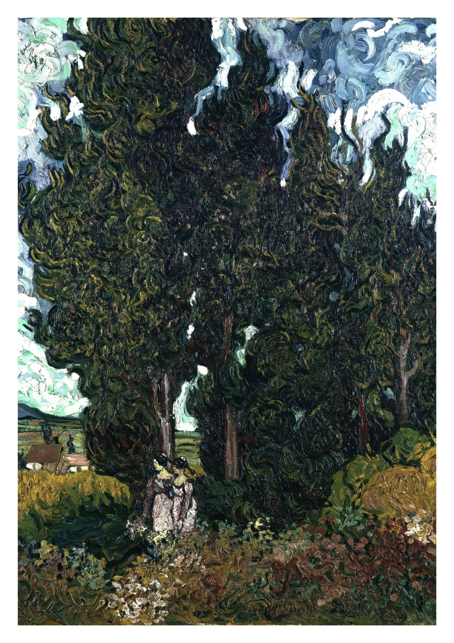 Cypresses with Two Figures