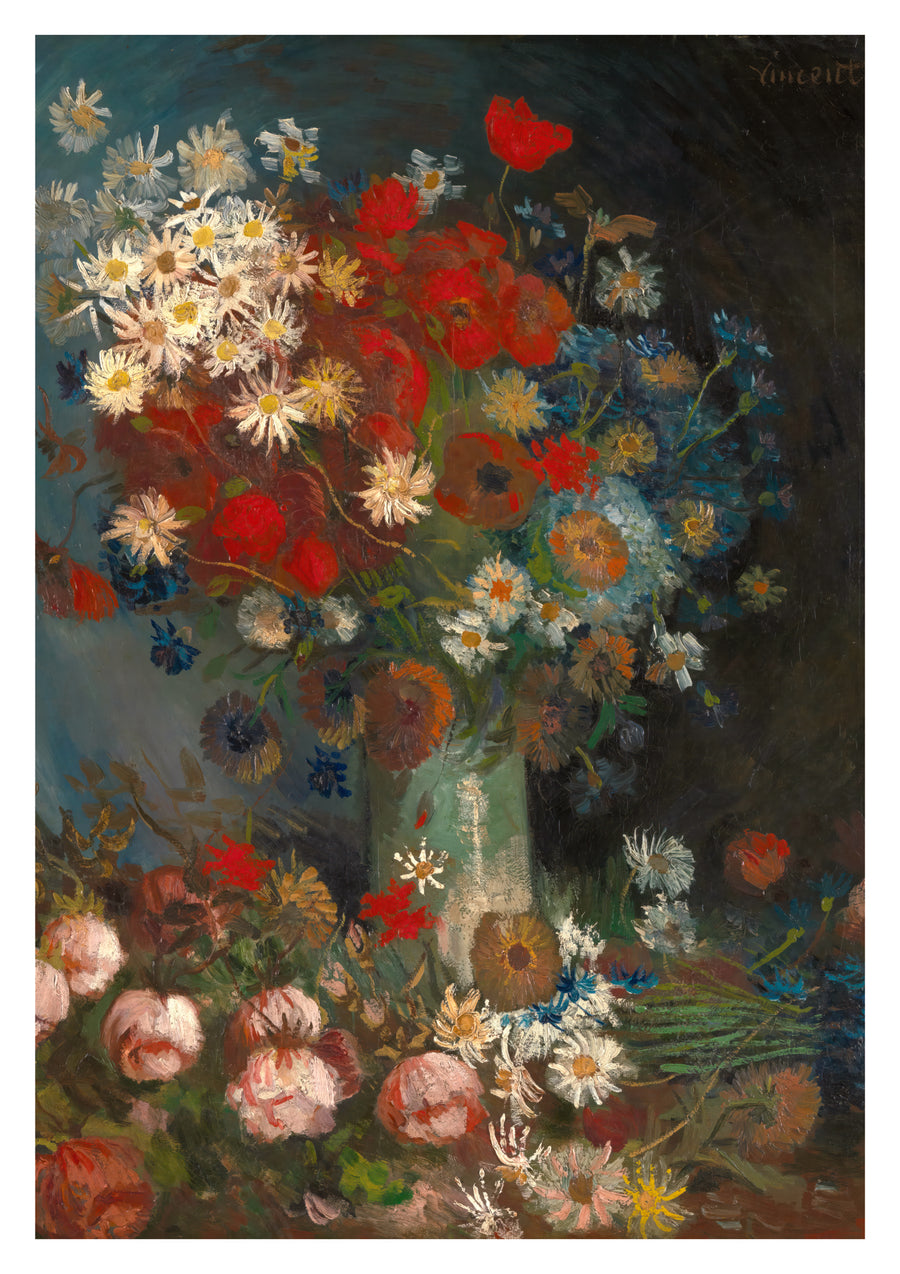 Stilleven met weidebloemen en rozen - Print Only frame