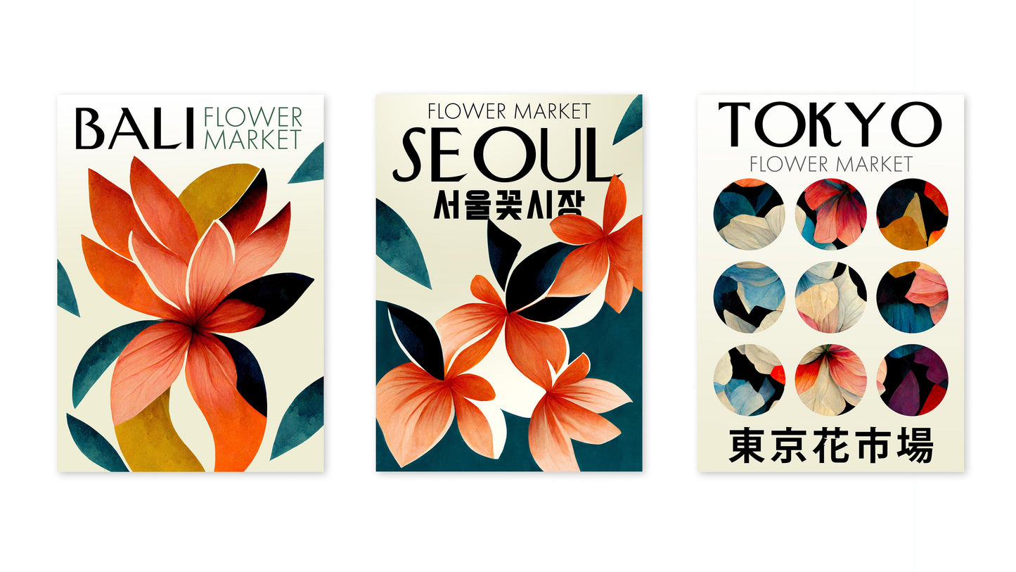 Asien Blommarknad - Set om 3