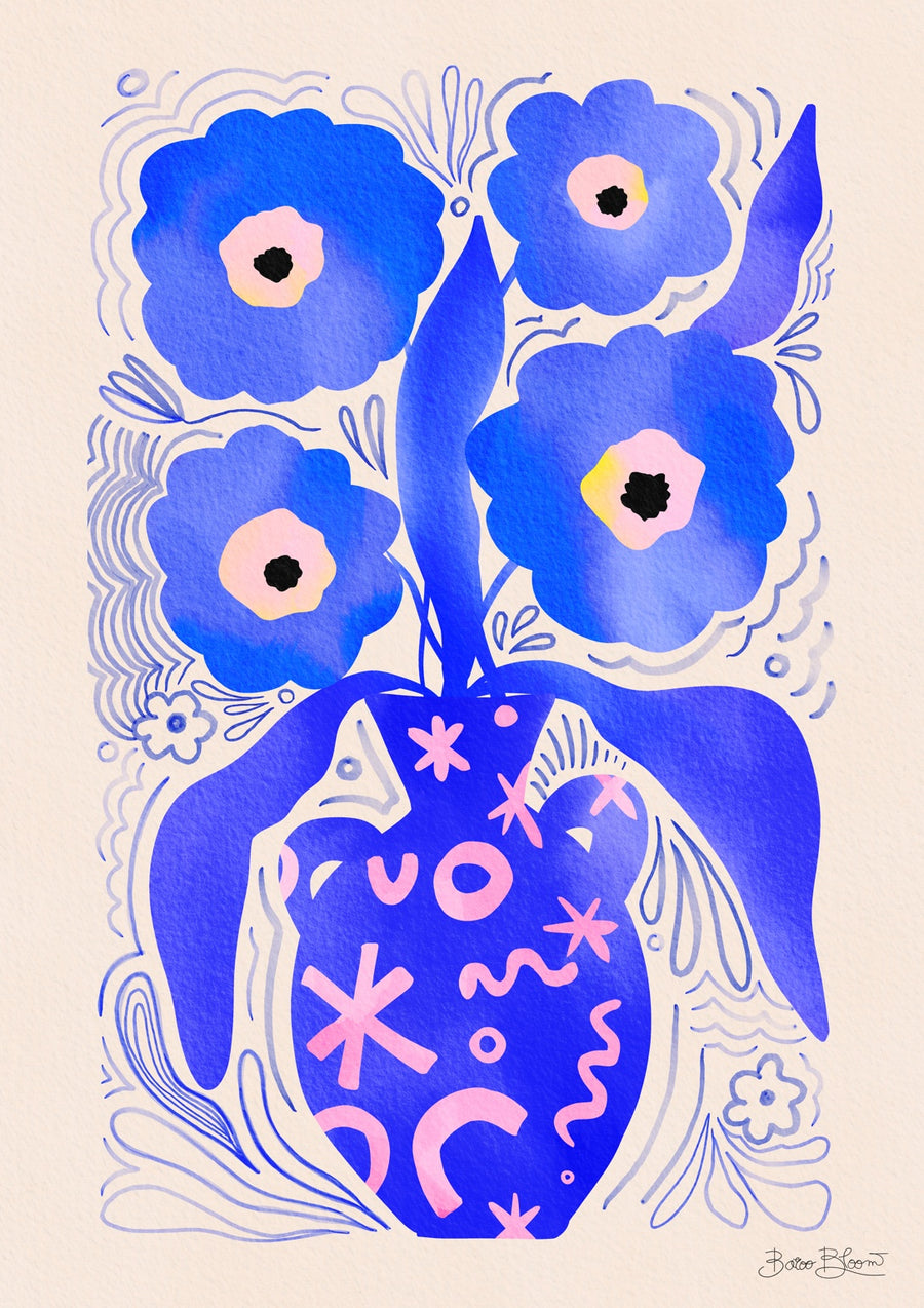 Blue Flower Vase - Print Only frame