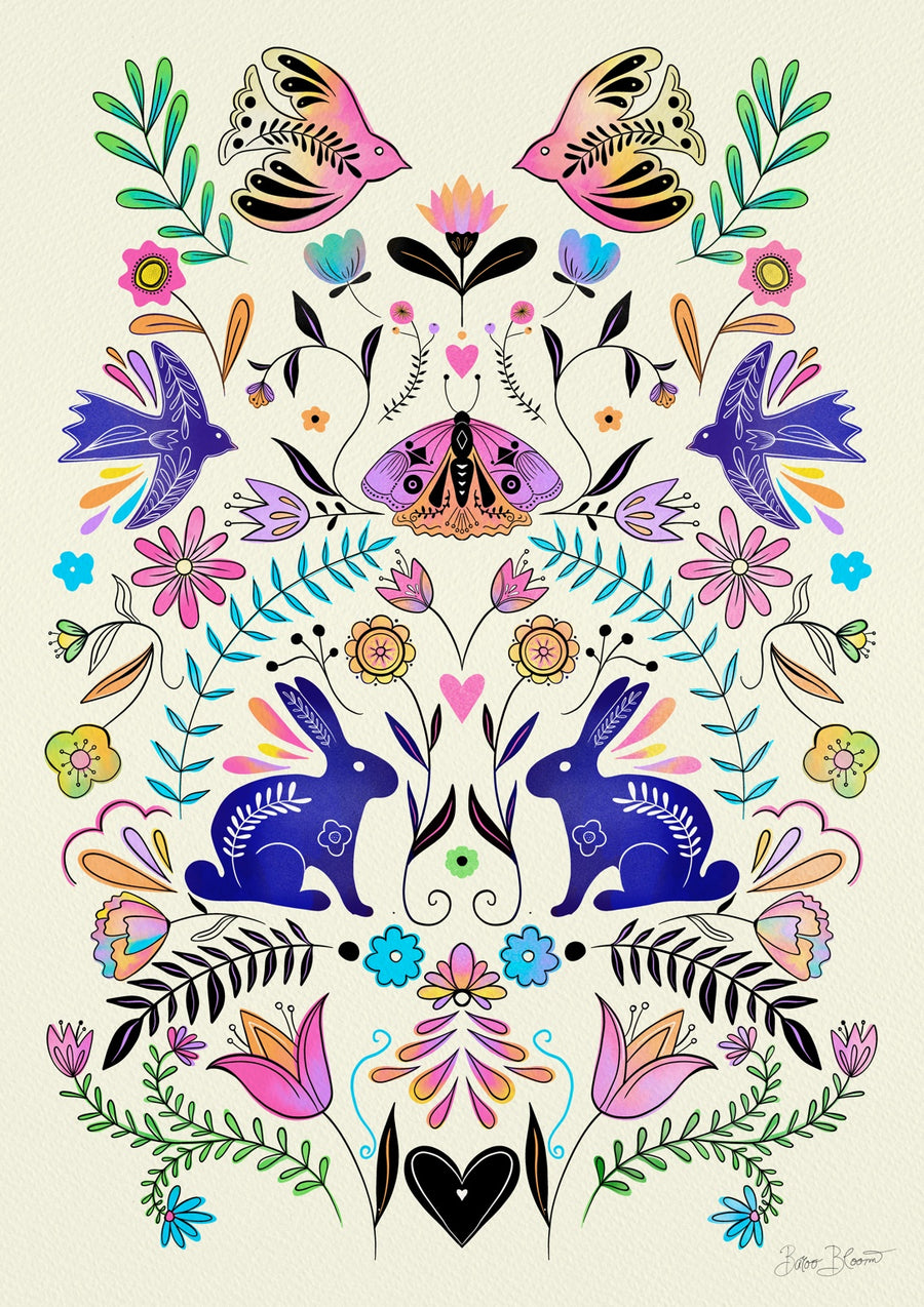 Colorful Folk Art Print - Print Only frame