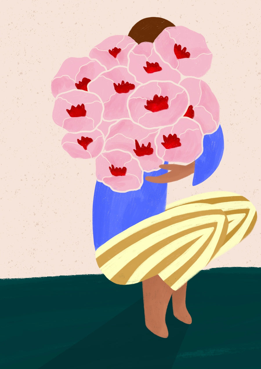 Woman with Bouquet of Flowers - Print Only frame