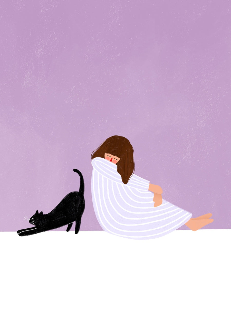 Girl and Cat - Print Only frame