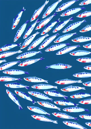 Gegen den Fischschwarm schwimmen print