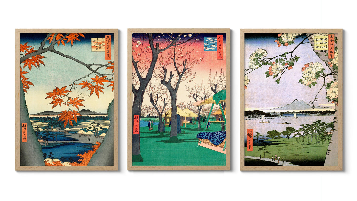 Blossoming Trees Woodblock - Set of 3