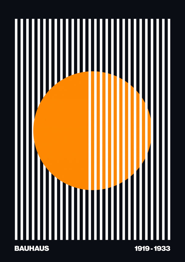 Cercle orange Bauhaus sur rayures blanches
