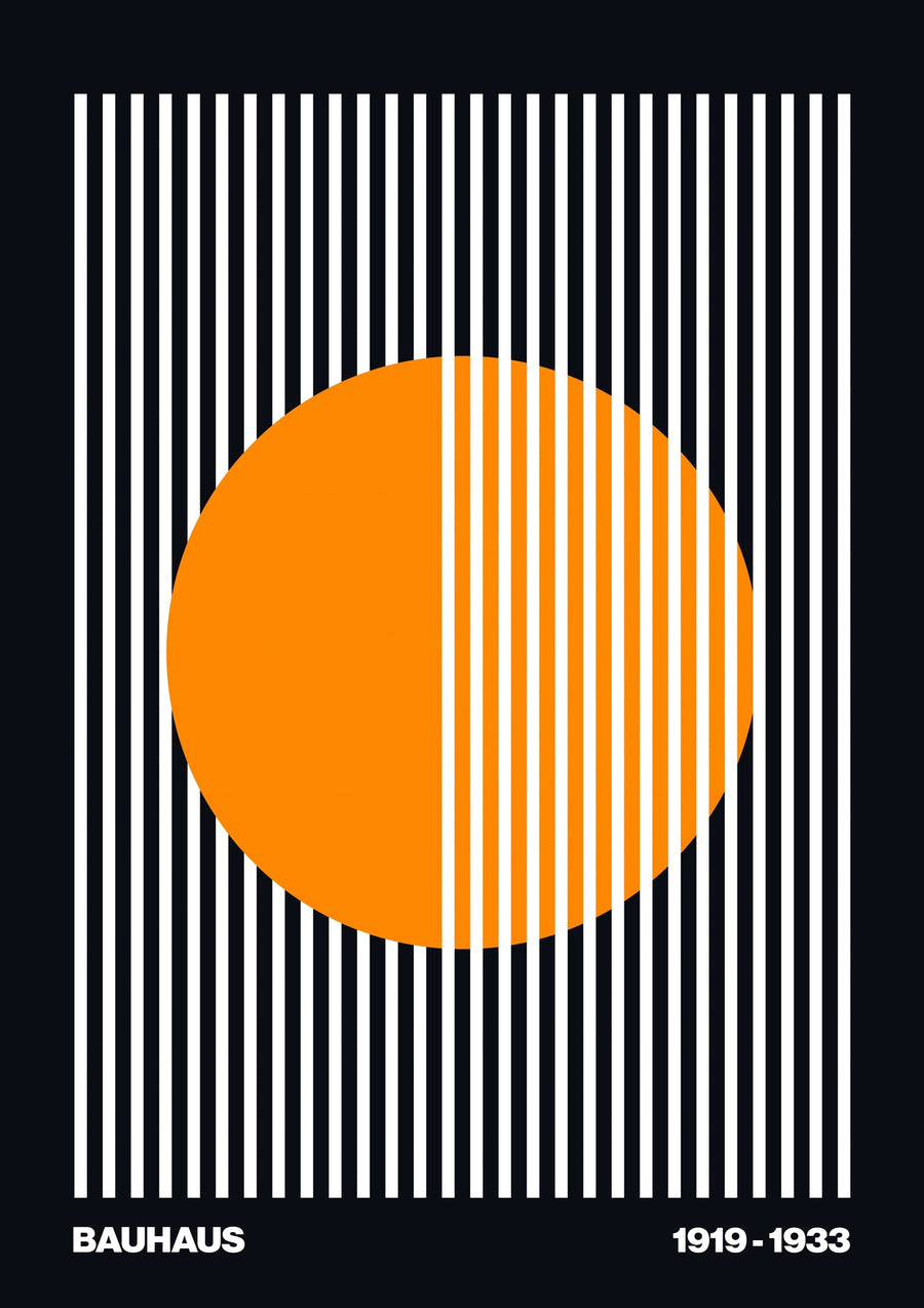 Bauhaus orange cirkel på vita ränder - Print Only frame