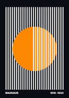 Bauhaus Orange Circle on White Stripes print
