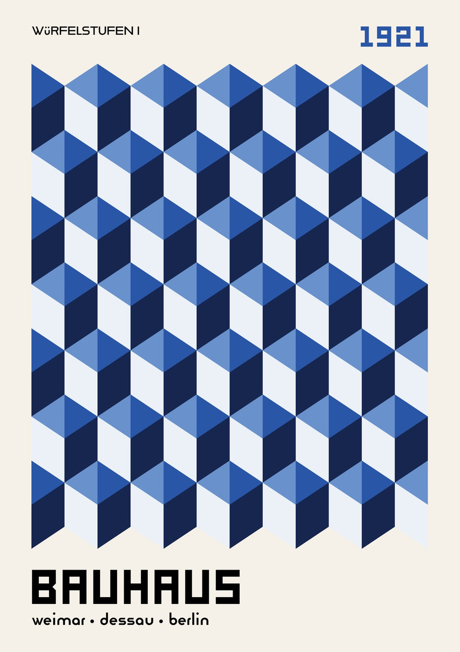 Dobbelsteentrappen, in blauw - Print Only frame