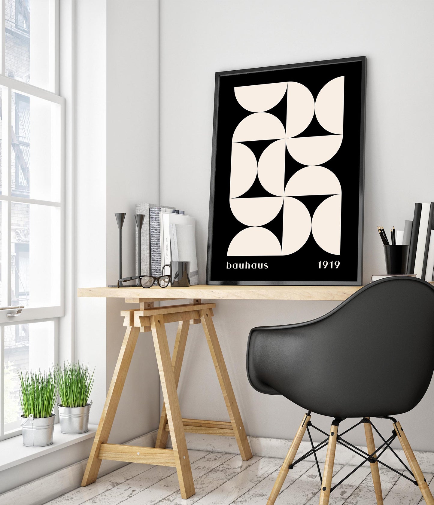 Weiße Halbkreise auf Schwarz