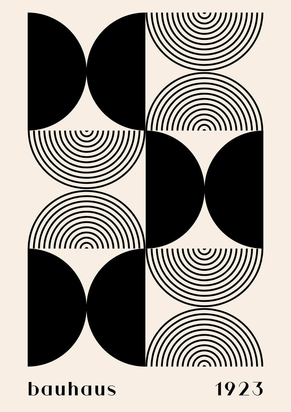 Bauhaus, cercles semi-circulaires noirs et rayés