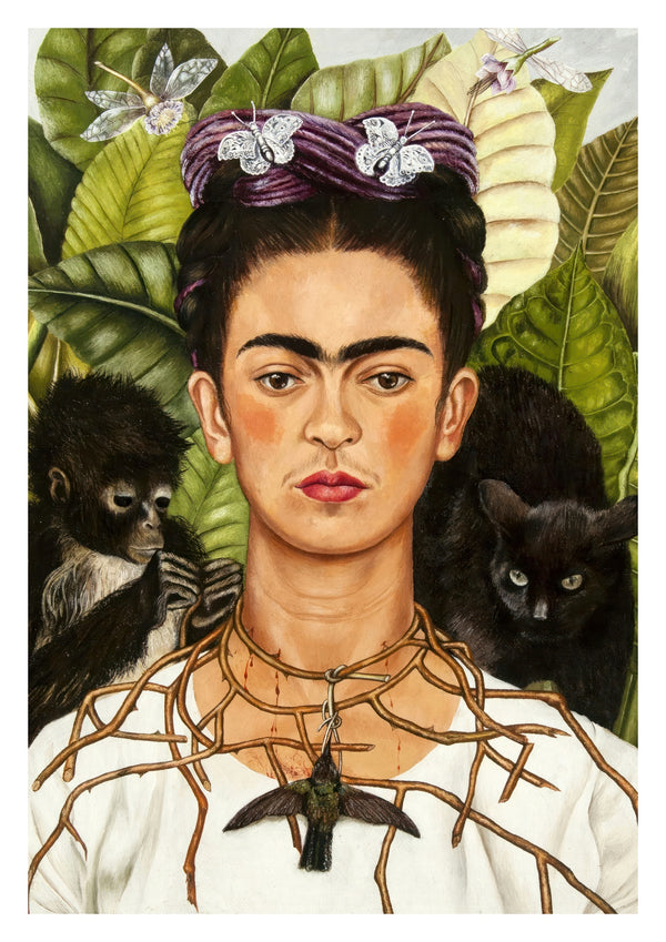 Zelfportret met distelketting en kolibrie