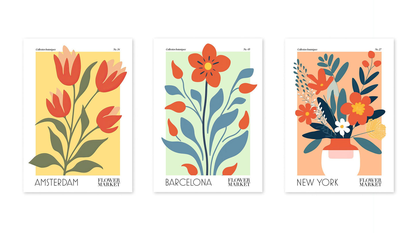 Blomstermarknad Utställning - Set om 3