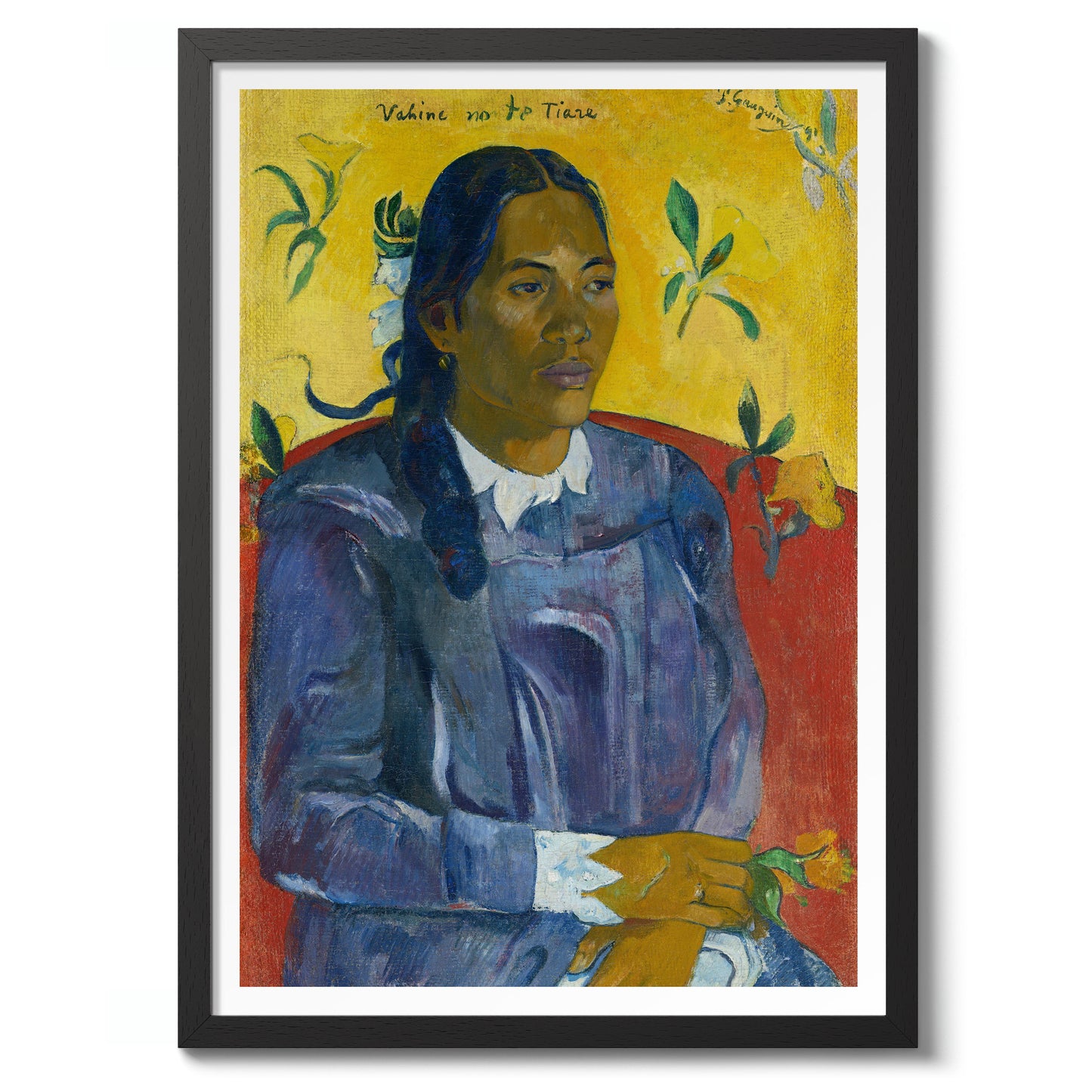 Tahitiska kvinna med blomma