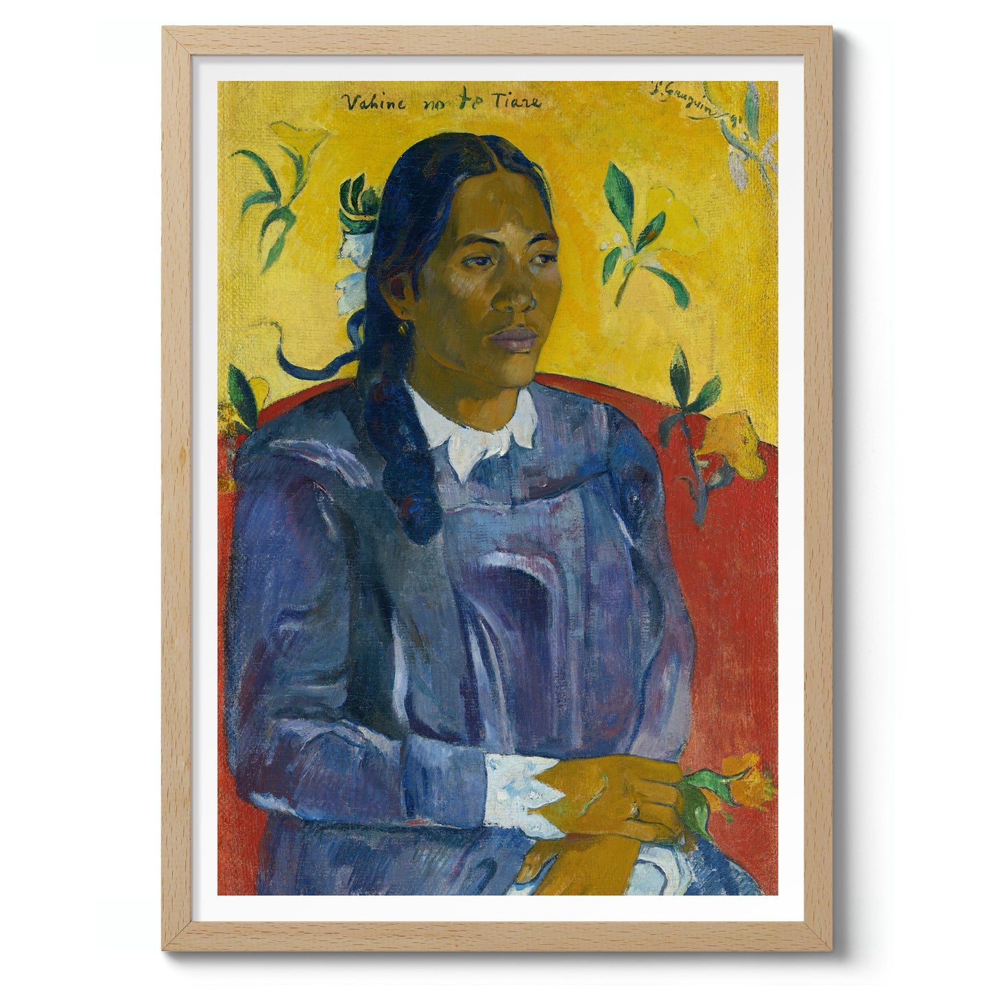 Tahitiska kvinna med blomma