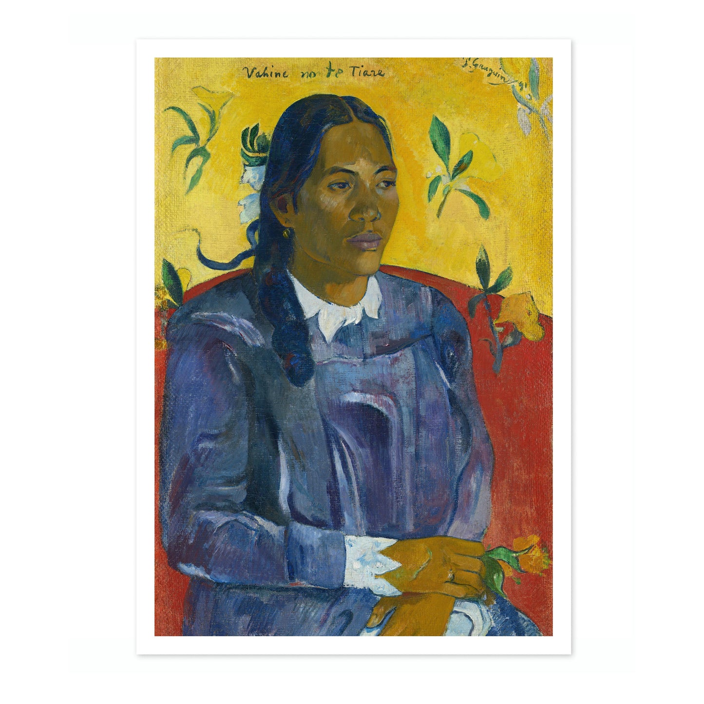 Tahitiska kvinna med blomma