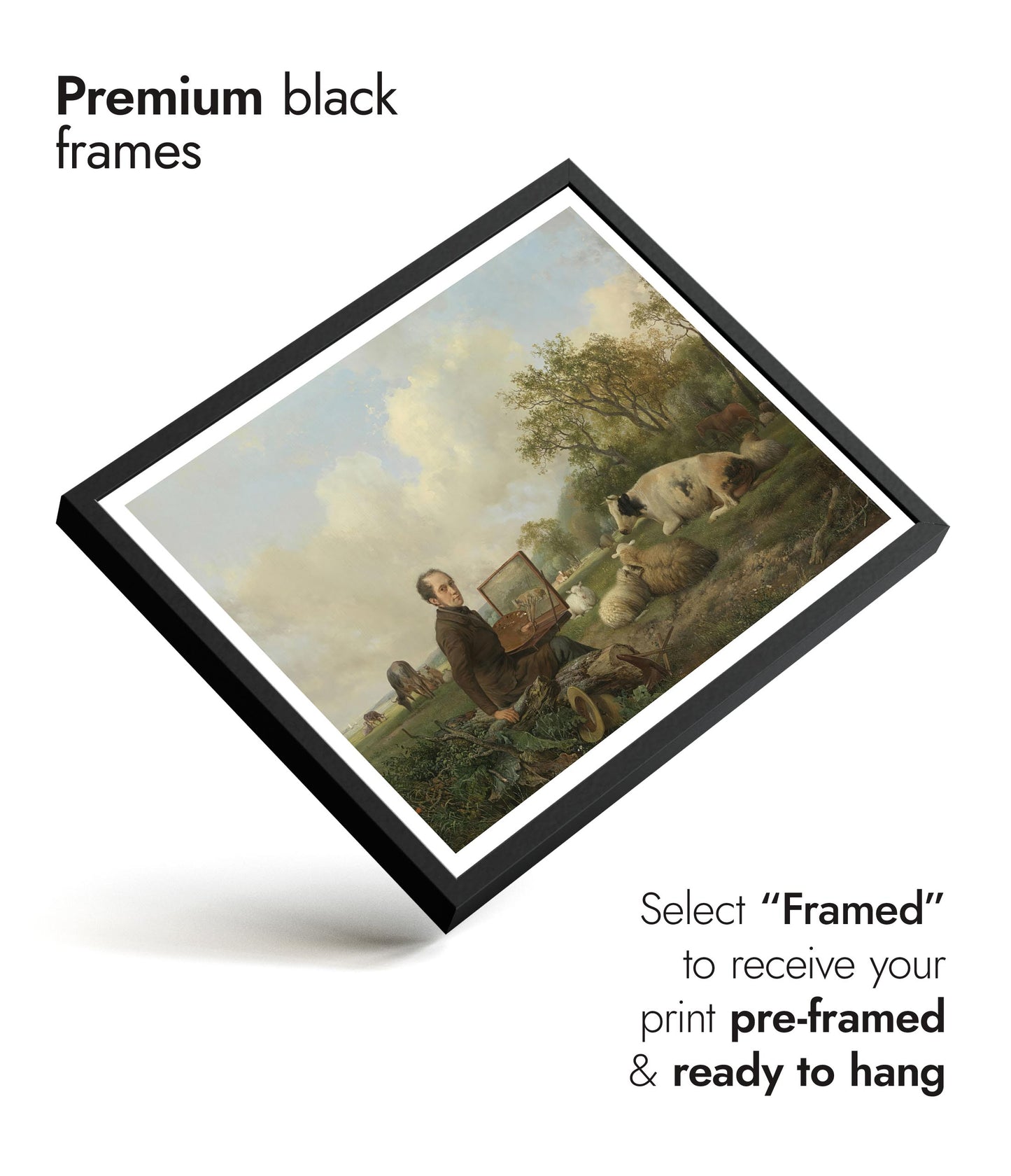 De kunstenaar die een koe schildert in een weide