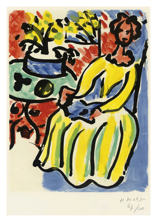 Marie-José in een geel jurkje print