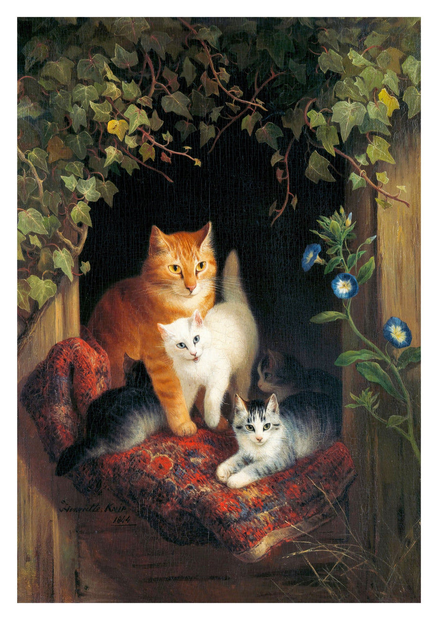 Kat met kittens - Print Only frame