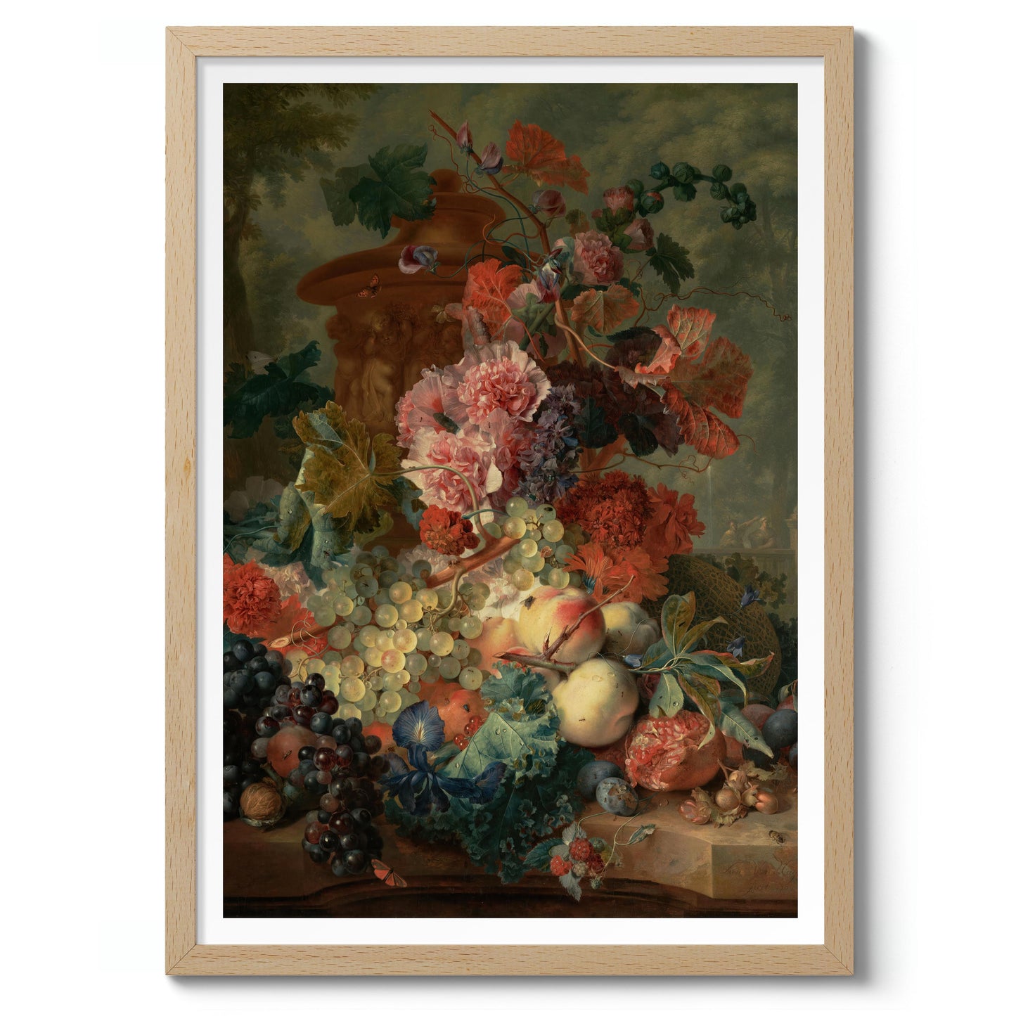 Stilleben med frukt och blommor