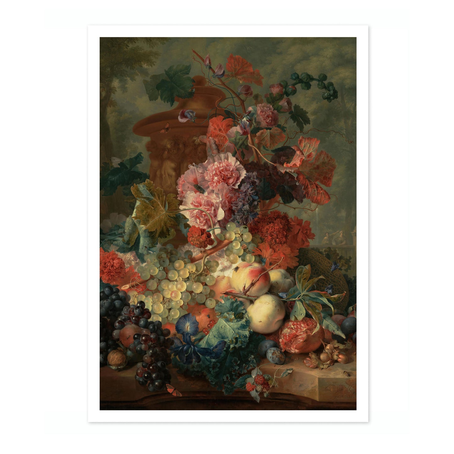 Stilleben med frukt och blommor