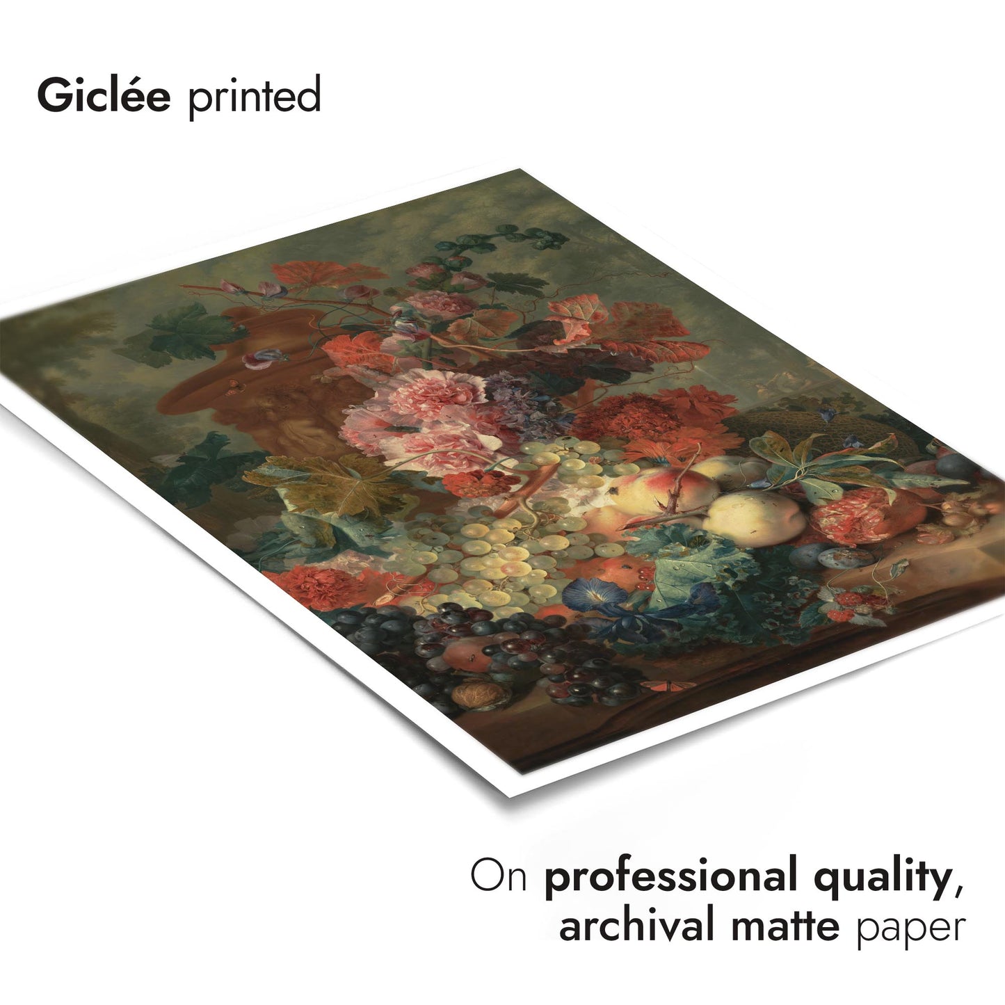 Stilleben med frukt och blommor