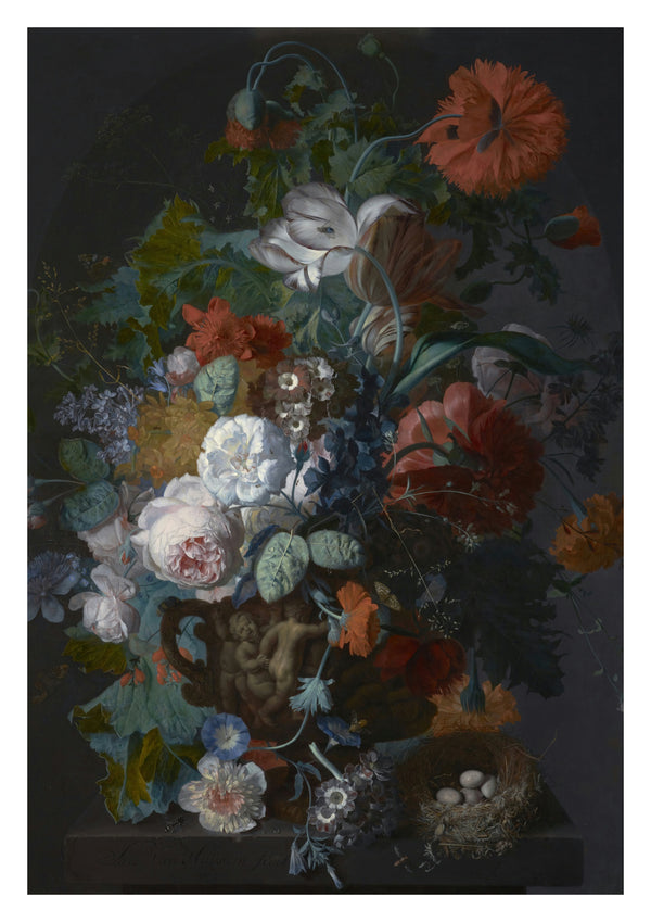 Nature morte avec fleurs et nid d'oiseau