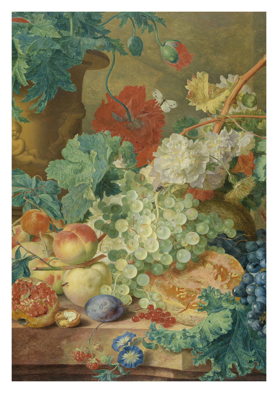 Stilleben mit Blumen und Früchten - Print Only frame