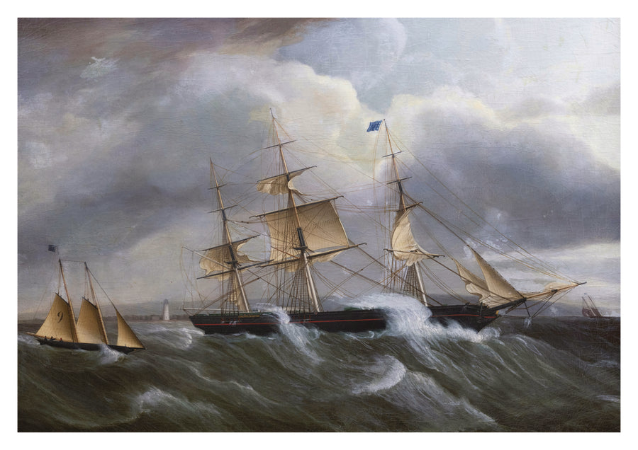 Navire avec bateau pilote entrant dans le port de New York - Print Only frame