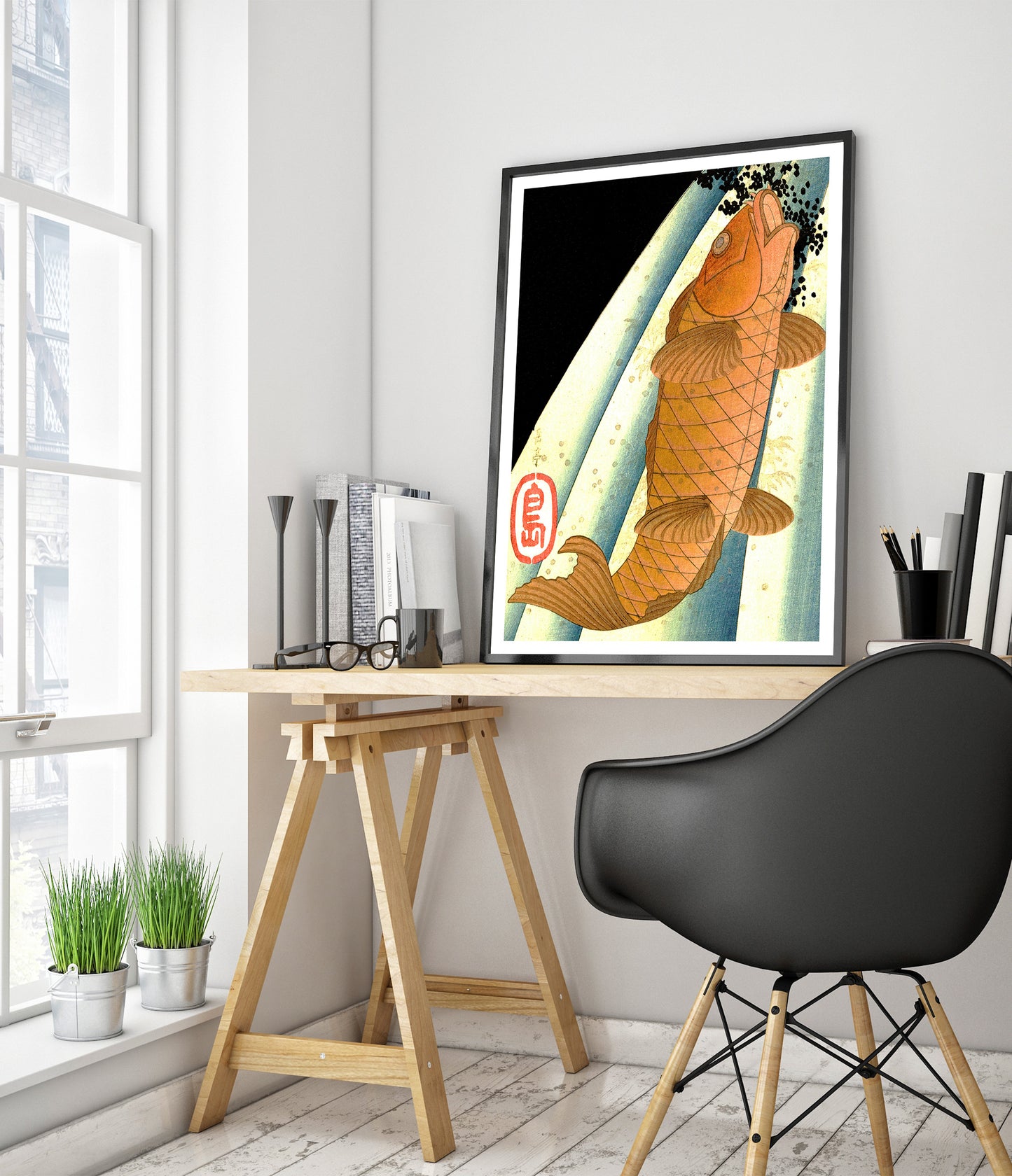 Red Carp Ascending a Waterfall